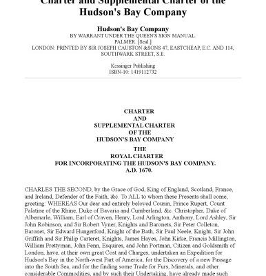 خرید و دانلود نسخه کامل کتاب Charter And Supplemental Charter Of The Hudson’s Bay Company