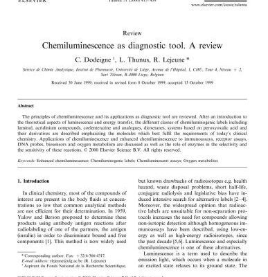 خرید و دانلود نسخه کامل کتاب Chemiluminescence as diagnostic tool. A review