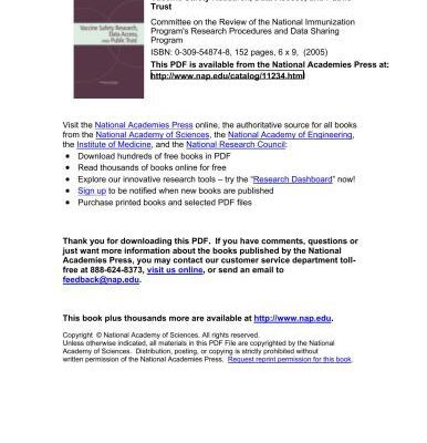 خرید و دانلود نسخه کامل کتاب Committee on the Review of the National Immunization Program’s Research Procedures and Data Sharing Program; Board on Health Promotion and Disease Prevention. Vaccine Safety Research, Data Access, AND Public Trust (2005)