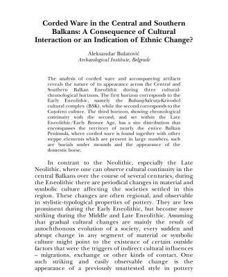 خرید و دانلود نسخه کامل کتاب Corded Ware in the Central and Southern Balkans: A Consequence of Cultural Interaction or an Indication of Ethnic Change?