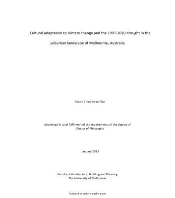 خرید و دانلود نسخه کامل کتاب Cultural adaptation to climate change and the 1997-2010 drought in the suburban landscape of Melbourne, Australia