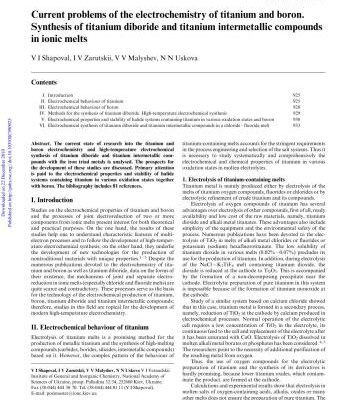 خرید و دانلود نسخه کامل کتاب Current problems of the electrochemistry of titanium and boron. Synthesis of titanium diboride and titanium intermetallic compounds in ionic melts