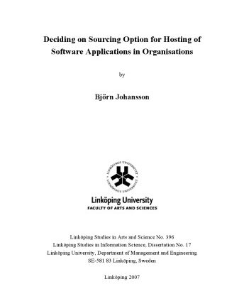 خرید و دانلود نسخه کامل کتاب Deciding on sourcing option for hosting of software applications in organisations