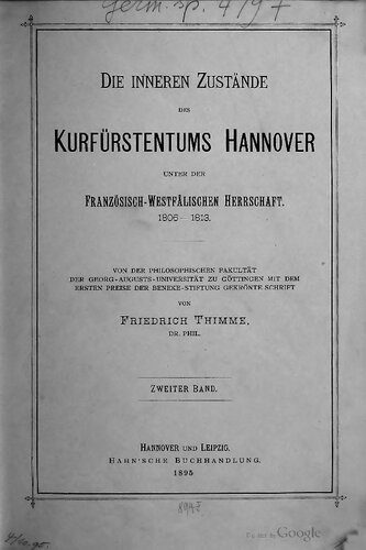 خرید و دانلود نسخه کامل کتاب Die inneren Zustände des Kurfürstentums Hannover unter der französisch-westfälischen Herrschaft 1806-1813_68c2a90da6634.jpeg خرید و دانلود نسخه کامل کتاب Die inneren Zustände des Kurfürstentums Hannover unter der französisch-westfälischen Herrschaft 1806-1813