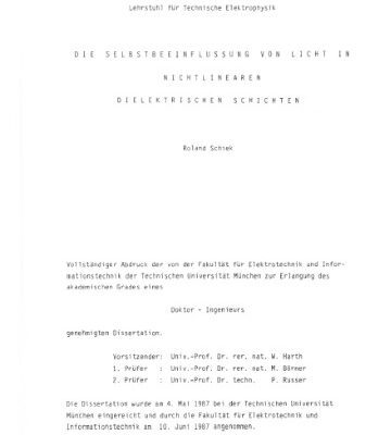 خرید و دانلود نسخه کامل کتاب Die Selbstbeeinflussung von Licht in nichtlinearen dielektrischen Schichten