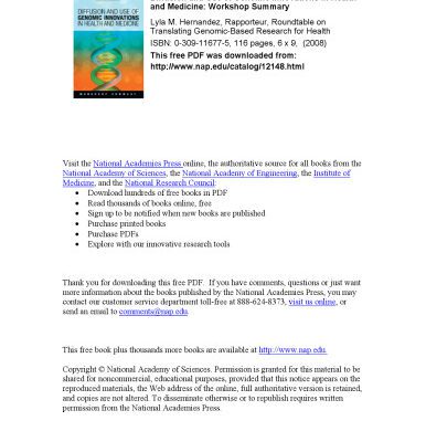 خرید و دانلود نسخه کامل کتاب Diffusion and Use of Genomic Innovations in Health and Medicine: Workshop Summary