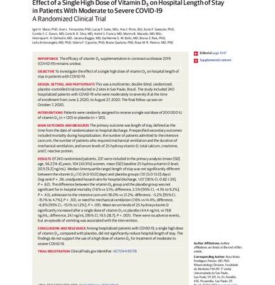خرید و دانلود نسخه کامل کتاب Effect of a Single High Dose of Vitamin D3 on Hospital Length of Stay in Patients With Moderate to Severe COVID-19 A Randomized Clinical Trial