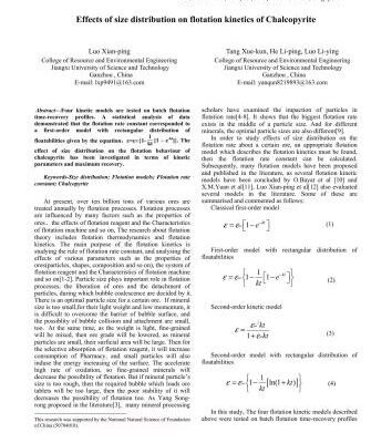خرید و دانلود نسخه کامل کتاب Effects of size distribution on flotation kinetics of Chalcopyrite