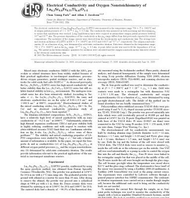 خرید و دانلود نسخه کامل کتاب Electrical Conductivity and Oxygen Nonstoichiometry of La0.2Sr0.8Fe0.55Ti0.45O3-d