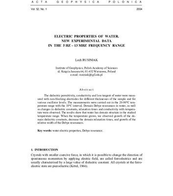خرید و دانلود نسخه کامل کتاب Electrical properties of water. New experimental data in the 5 Hz – 13 MHz frequency range