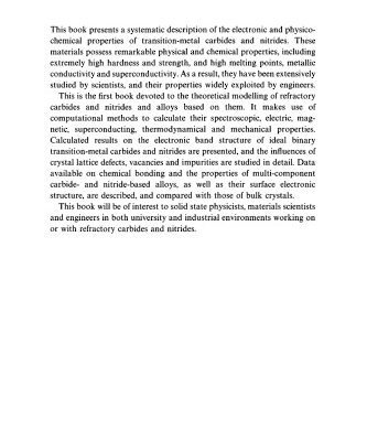 خرید و دانلود نسخه کامل کتاب Electronic Structure of Refractory Carbides and Nitrides