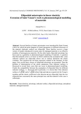 خرید و دانلود نسخه کامل کتاب Ellipsoidal anisotropies in linear elasticity. Extension of Saint Venant’s work to phenomenological modelling of materials