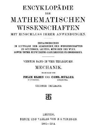خرید و دانلود نسخه کامل کتاب Encyclopaedie der mathematischen Wissenschaften und Anwendungen. Mechanik