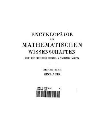 خرید و دانلود نسخه کامل کتاب Encyclopaedie der mathematischen Wissenschaften und Anwendungen. Mechanik