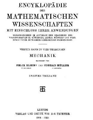خرید و دانلود نسخه کامل کتاب Encyclopaedie der mathematischen Wissenschaften und Anwendungen. Mechanik