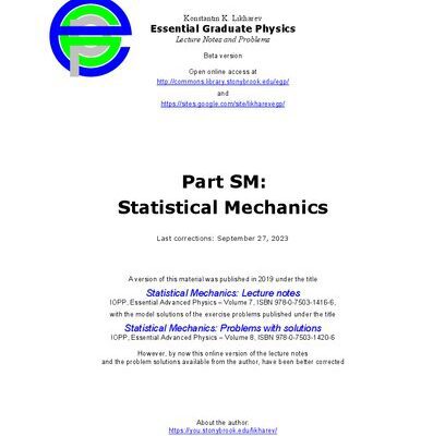 خرید و دانلود نسخه کامل کتاب Essential Graduate Physics – Statistical Mechanics