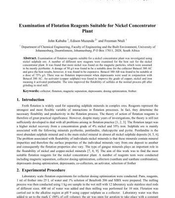 خرید و دانلود نسخه کامل کتاب Examination of Flotation Reagents Suitable for Nickel Concentrator Plant