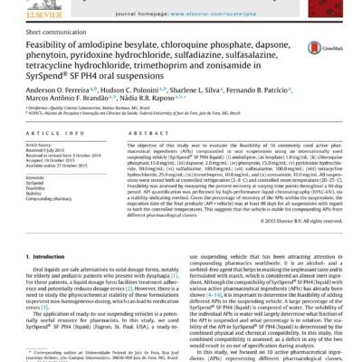خرید و دانلود نسخه کامل کتاب Feasibility of amlodipine besylate, chloroquine phosphate, dapsone, phenytoin, pyridoxine hydrochloride, sulfadiazine, sulfasalazine, tetracycline hydrochloride, trimethoprim and zonisamide in SyrSpend® SF PH4 oral suspensions
