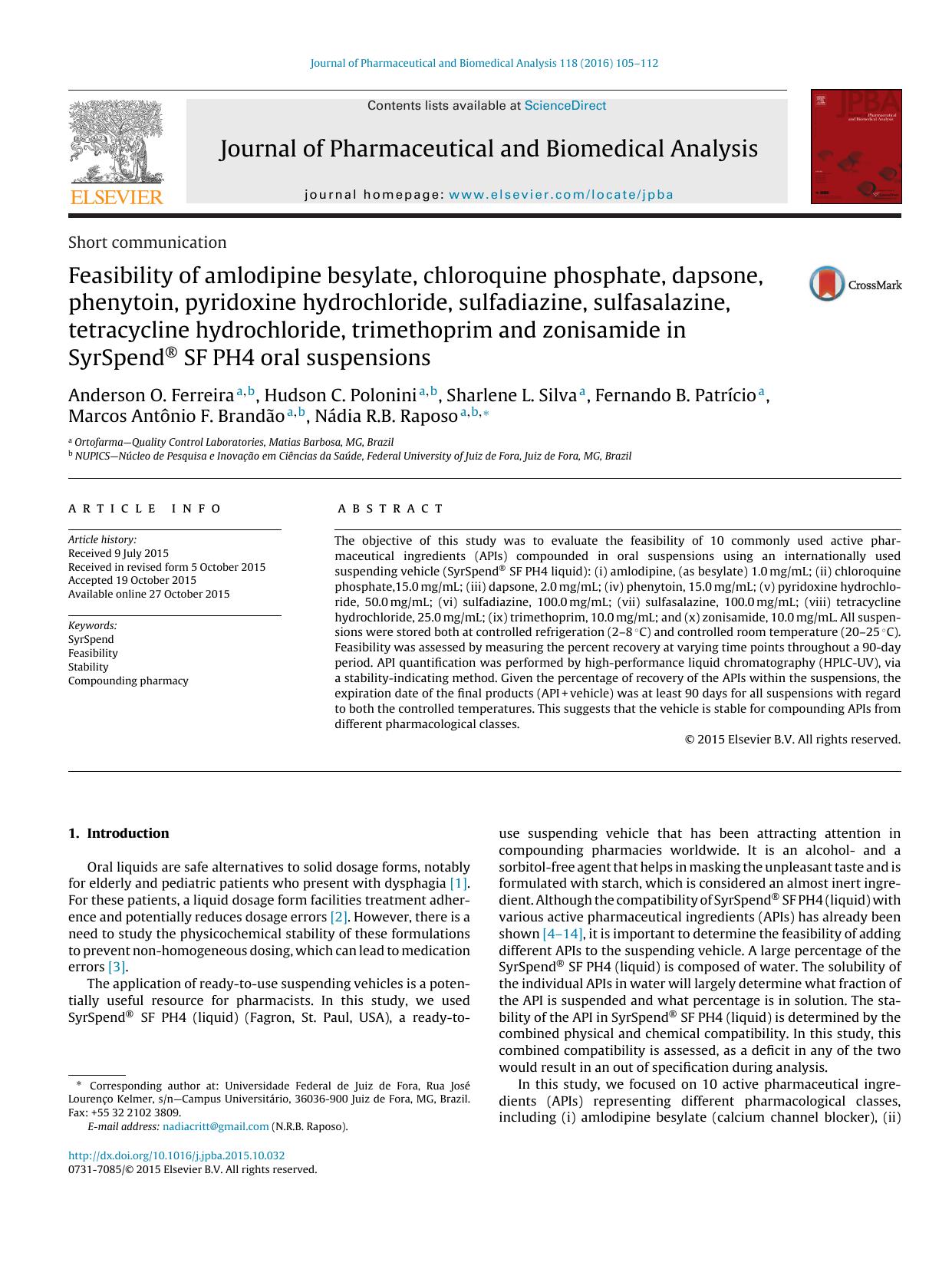 خرید و دانلود نسخه کامل کتاب Feasibility of amlodipine besylate, chloroquine phosphate, dapsone, phenytoin, pyridoxine hydrochloride, sulfadiazine, sulfasalazine, tetracycline hydrochloride, trimethoprim and zonisamide in SyrSpend® SF PH4 oral suspensions_68bb80bc3f189.jpeg خرید و دانلود نسخه کامل کتاب Feasibility of amlodipine besylate, chloroquine phosphate, dapsone, phenytoin, pyridoxine hydrochloride, sulfadiazine, sulfasalazine, tetracycline hydrochloride, trimethoprim and zonisamide in SyrSpend® SF PH4 oral suspensions