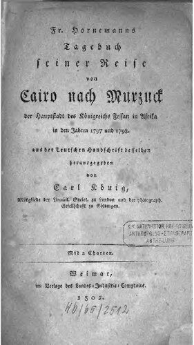 خرید و دانلود نسخه کامل کتاب Fr. Hornemanns Tagebuch seiner Reise von Cairo nach Murzuck, der Hauptstadt des Königreiches Fessan in Afrika, in den Jahren 1797 und 1798_68c068d19a80b.jpeg خرید و دانلود نسخه کامل کتاب Fr. Hornemanns Tagebuch seiner Reise von Cairo nach Murzuck, der Hauptstadt des Königreiches Fessan in Afrika, in den Jahren 1797 und 1798