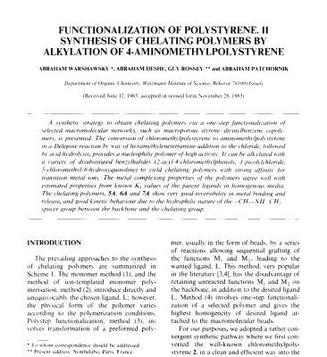خرید و دانلود نسخه کامل کتاب Functionalization of polystyrene. II: Synthesis of chelating polymers by alkylation of 4-aminomethylpolystyrene