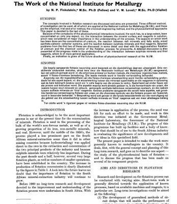 خرید و دانلود نسخه کامل کتاب Fundamental Studies of the Flotation Process: The Work of the National Institute for Metallurgy