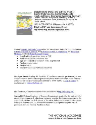 خرید و دانلود نسخه کامل کتاب Global Climate Change and Extreme Weather Events: Understanding the Contributions to Infectious Disease Emergence: Workshop Summary_68b9a5ee5115d.jpeg خرید و دانلود نسخه کامل کتاب Global Climate Change and Extreme Weather Events: Understanding the Contributions to Infectious Disease Emergence: Workshop Summary
