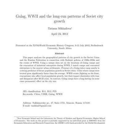 خرید و دانلود نسخه کامل کتاب Gulag, WWII and the Long-run Patterns of Soviet City Growth