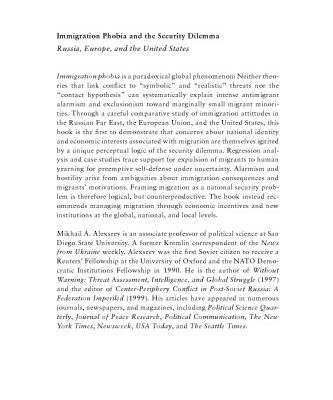 خرید و دانلود نسخه کامل کتاب Immigration Phobia and the Security Dilemma: Russia, Europe, and the United States