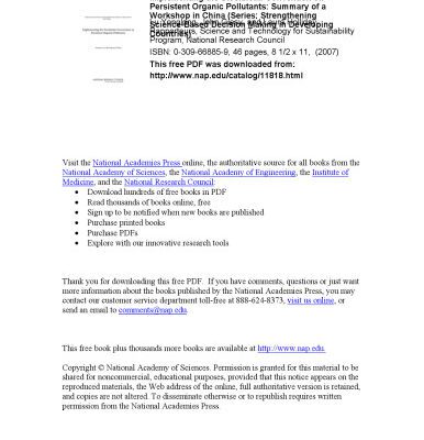 خرید و دانلود نسخه کامل کتاب Implementing the Stockholm Convention on Persistent Organic Pollutants: Summary of a Workshop in China (Strengthening Science-Based Decision Making in Developing Countries)