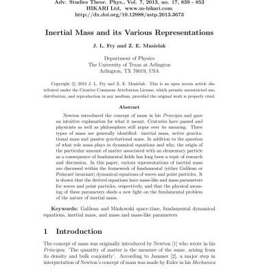 خرید و دانلود نسخه کامل کتاب Inertial Mass and its Various Representations