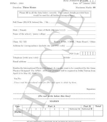 خرید و دانلود نسخه کامل کتاب INPhO 2010 Question Paper from India Indian National Physics Olympiad