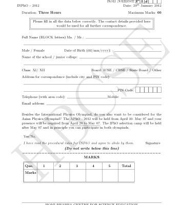 خرید و دانلود نسخه کامل کتاب INPhO 2012 Question Paper from India Indian National Physics Olympiad