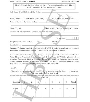 خرید و دانلود نسخه کامل کتاب INPhO 2013 Question Paper from India Indian National Physics Olympiad