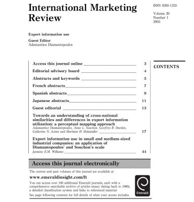 خرید و دانلود نسخه کامل کتاب International Marketing Review, Volume 20, Number 1, 2003: Export Information Use