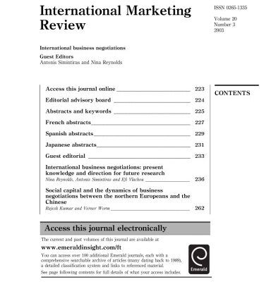 خرید و دانلود نسخه کامل کتاب International Marketing Review, Volume 20, Number 3, 2003, International business negotiations