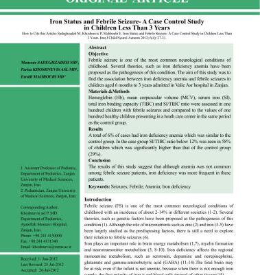 خرید و دانلود نسخه کامل کتاب Iron Status and Febrile Seizure. A Case Control Study in Children Less Than 3 Years
