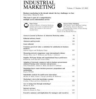 خرید و دانلود نسخه کامل کتاب Journal of Business & Industrial Marketing – Volume 17 Issue 2 3 (2002) – Special Issue: Business marketing in the decade ahead: the key challenges we face