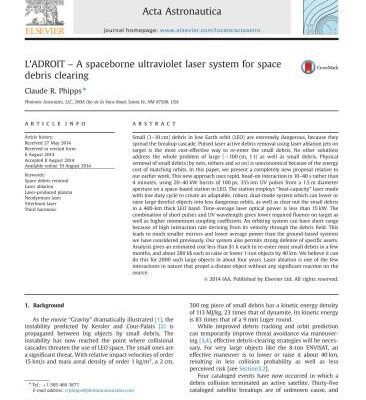 خرید و دانلود نسخه کامل کتاب L’ADROIT – A space borne ultra violet laser system for space debris clearing