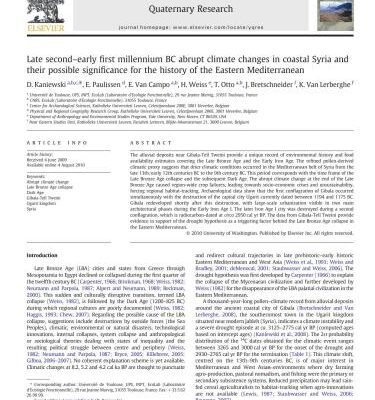 خرید و دانلود نسخه کامل کتاب Late second-early first millennium BC abrupt climate changes in coastal Syria and their possible significance for the history of the Eastern Mediterranean
