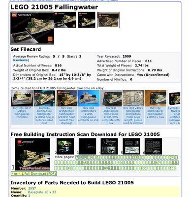 خرید و دانلود نسخه کامل کتاب Lego Architecture Parts List , Frank Lloyd Wright Fallingwater