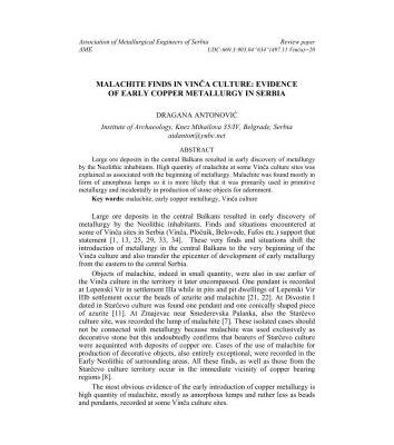 خرید و دانلود نسخه کامل کتاب Malachite finds in Vinča culture: evidence of early copper merallurgy in Serbia