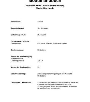 خرید و دانلود نسخه کامل کتاب Master-studiengang Вiochemie. Мodulhandbuch