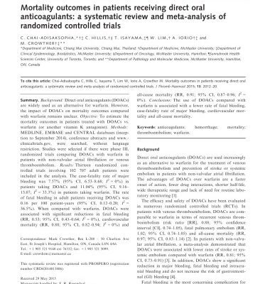 خرید و دانلود نسخه کامل کتاب Mortality outcomes in patients receiving direct oral anticoagulants: a systematic review and meta-analysis of randomized controlled trials.