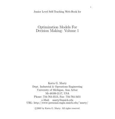 خرید و دانلود نسخه کامل کتاب Murty Optimization Models For Decision Making: Volume 1