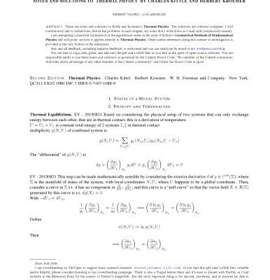 خرید و دانلود نسخه کامل کتاب NOTES AND SOLUTIONS TO THERMAL PHYSICS BY CHARLES KITTLE AND HERBERT KROEMER