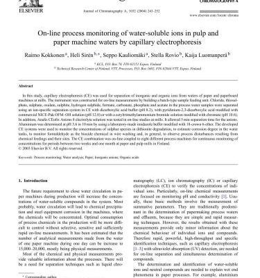خرید و دانلود نسخه کامل کتاب On-line process monitoring of water-soluble ions in pulp and paper machine waters by capillary electrophoresis