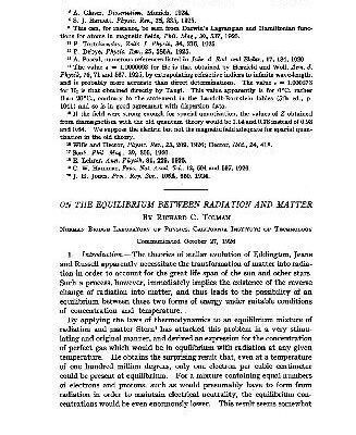 خرید و دانلود نسخه کامل کتاب On the Equilibrium between Radiation and Matter