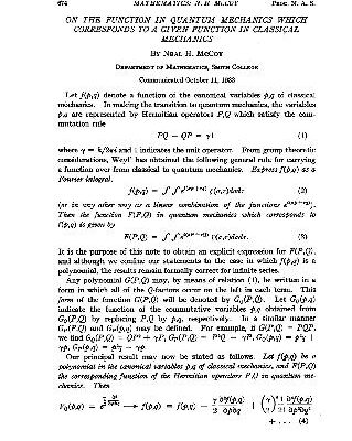 خرید و دانلود نسخه کامل کتاب On The Function In Quantum Mechanics Which Corresponds To A Given Function In Classical Mechanics