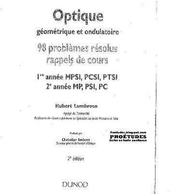 خرید و دانلود نسخه کامل کتاب Optique géométrique et ondulatoire – 98 Problèmes résolus et rappels de cours